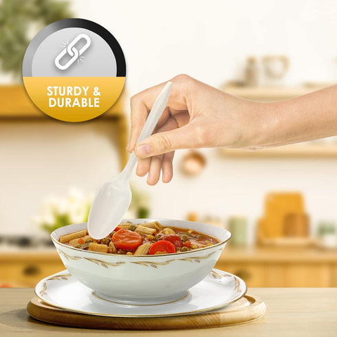 PAMI 1000-Pack Medium Weight Disposable Plastic Teaspoons, Bulk White Silverware for Parties, Weddings, and Catering