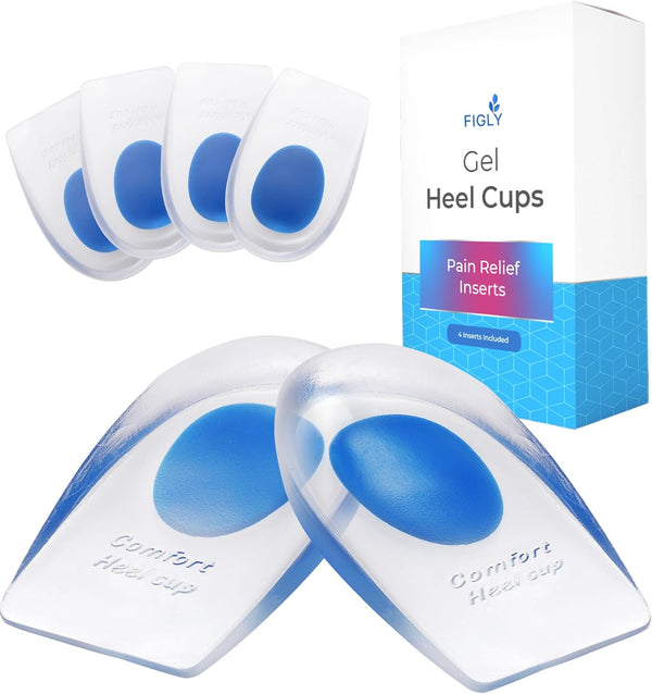 Heel Cushions for Pain Relief - Gel Heel Cushion Inserts, 4 Pack, Heel Support for Men and Women, Plantar Fasciitis