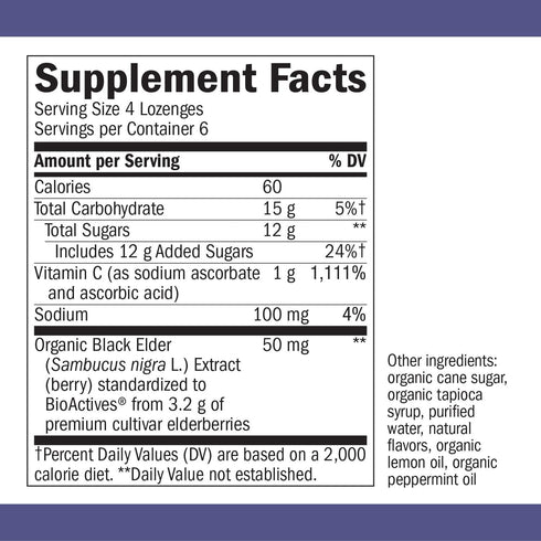 Nature’s Way Sambucus Elderberry Lozenges, 1000 mg Vitamin C Per Serving, Tropical Flavored, 24 Count