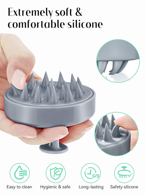 HEETA Scalp Massager Hair Growth, Soft Silicone Shampoo Brush for Exfoliation, Dandruff Removal, Sky Gray