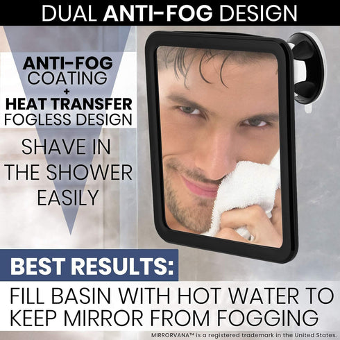 MIRRORVANA Fogless Shower Mirror for Shaving, 8" x 7", with Upgraded Suction & Dual Anti Fog Design, Shatterproof