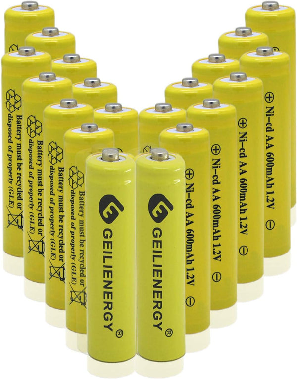 GEILIENERGY AA Size NiCd Rechargeable Batteries, 600mAh, 1.2V, 20 PCS for Solar Light