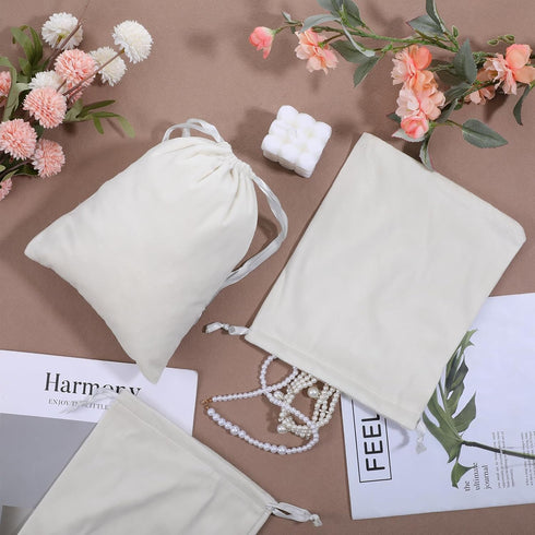 Oqqlin 30 8 10 Inch Pcs Beige Velvet Drawstring Bag, x Large Velvet Cloth Jewelry Gift Pouches Soft Candy Bags