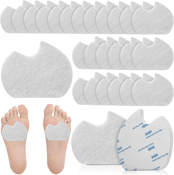 24 Pieces Foot Pads for Dancer, Self-Adhesive Felt Cushion Pads for Ball of Feet Pain Relief (White)