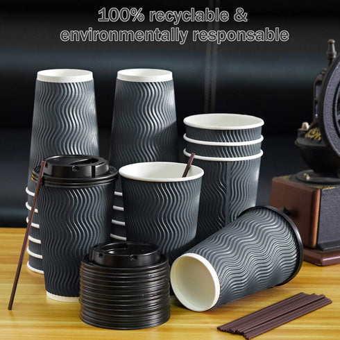 SPRINGPACK 16 oz (90 Set) Disposable Coffee Cups with Lids and Straws - Togo Hot Paper Coffee Cup with Lid To Go