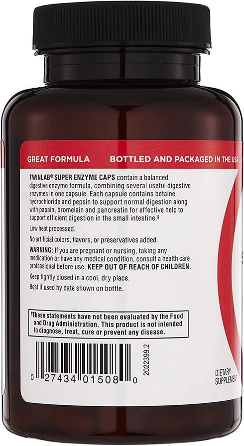 Twinlab Super Enzyme Caps - Digestive Enzymes for Constipation Relief, 50 Capsules