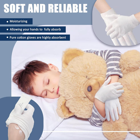 24 Pairs Eczema Gloves for Kids, Moisturizing Cotton Gloves, Washable and Reusable for Overnight Dry Hands