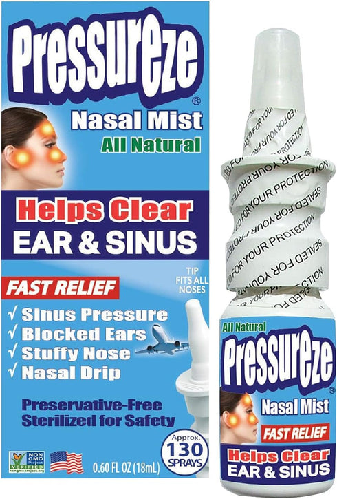 Nasal Spray - Natural, Preservative-Free, Sterile, Fast Relief for Sinus Congestion, 130 Sprays, 18 ml