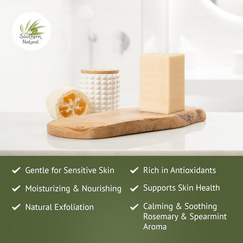 Southern Natural Rosemary Mint Goat Milk Soap Bar, 4 oz (1 Bar) – Soothing for Sensitive Skin and Dry Skin Relief
