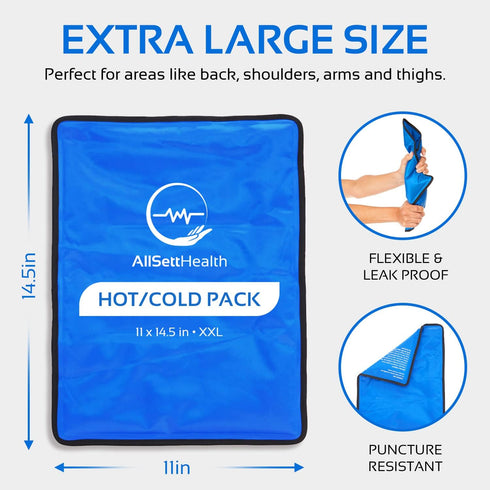 Reusable Ice Packs for Injuries, 11" x 14.5" - 2 Pack XL Hot & Cold Pack for Back Pain Relief, Flexible When Frozen