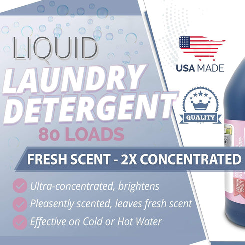Liquid Laundry Detergent, 128 oz (1 Gallon), 80 Loads, Fresh Pleasant Scent