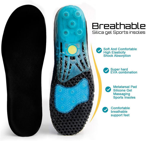 Cloud Soles for Men Women, Silica Gel Sport Shoe Insole, Medium 8.5-10, Shock Absorption, Plantar Fasciitis