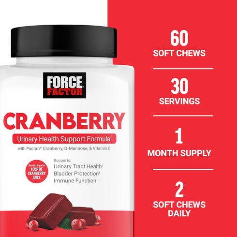 FORCE FACTOR Cranberry Soft Chews, with D Mannose and Cranberry Extract, 60 Soft Chews