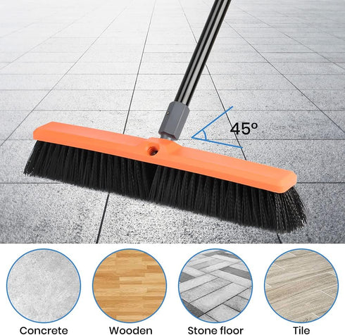 TreeLen 18 inch Push Broom - Heavy Duty Outdoor Broom for Driveways, Sidewalks, Patios, Cleans Dirt & Debris