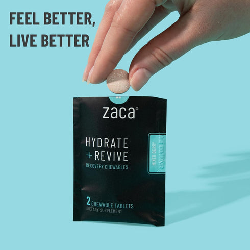 Zaca Recovery Chewable Supplement | Hydrate + Revive | Party, Travel, Exercise & Altitude | Non-Sugar & Non-Gluten |