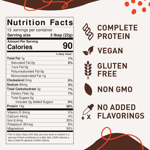 Hemp Vegan Protein Powder - Easy to Digest Chocolate Drink for Heart & Brain Health, 10 oz