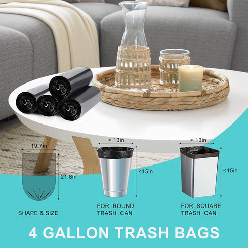 Small Trash Bags, 4 Gallon, 100 Count, Bathroom Garbage Bags, Extra Strong, Leakproof for Kitchen
