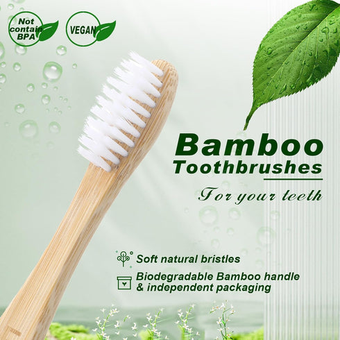 Sieral 60 Pcs Bamboo Toothbrushes, Extra Soft Bristle, Individually Wrapped Natural Toothbrush for Kids and Adults