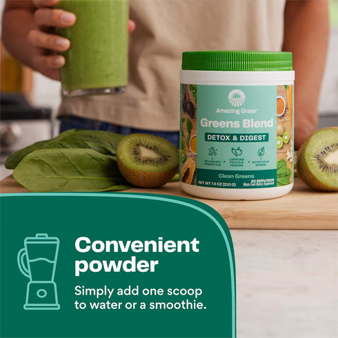 Amazing Grass Greens Superfood Detox & Digest: Greens Powder with Digestive Enzymes, 30 Servings