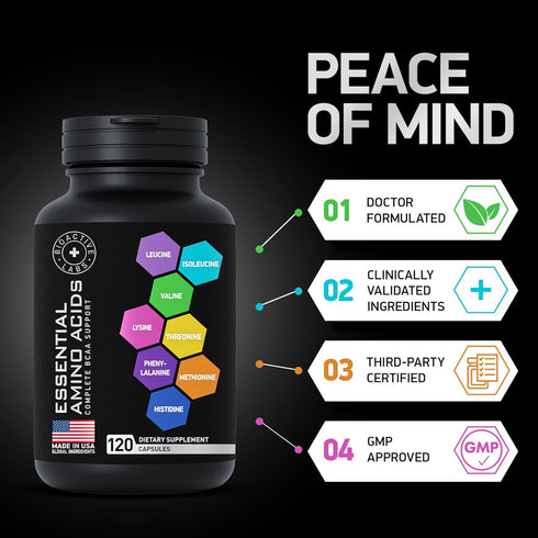 Essential Amino Acids Complex for Men & Women - Vegan BCAA Supplement with All 9 BCAAs, 120 EAA BCAA Pills for Recovery