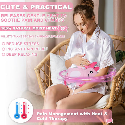 Microwave Heating Pads for Cramps, Cute Microwavable Period Heating Pad for Women & Girls, Stuffed Animals Moist Heat