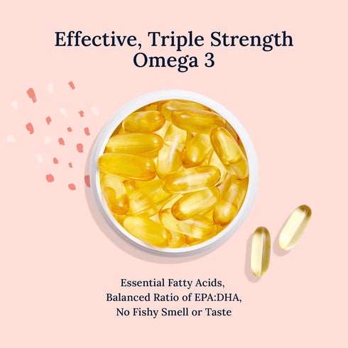 Triple Strength Omega 3 Fish Oil - Nutritional Support for Eyes, Body & Mind | Pure Omega 3 Supplements | 60 Softgels