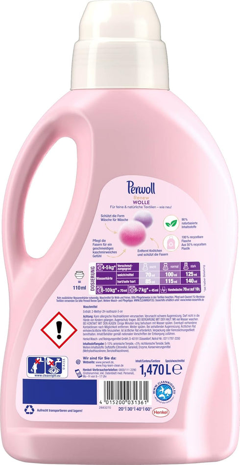 Perwoll Renew Liquid Detergent for Wool & Fine Fabric Care (1 x 21 Wash Loads) - Suitable for Wool, Silk and Fine