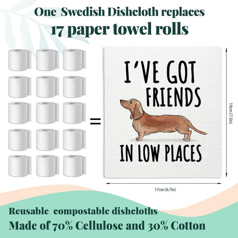 LARTSFRO 4 Pack Dachshund Dog Cute Swedish Dishcloths for Kitchen, Cute Dog Gifts Swedish Dish Cloths Towels
