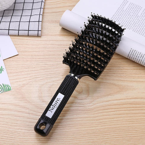 Vented Boar Bristle Detangling Brush, Single White Brush, Anti-Static, Wet or Dry Use, Fast Blow Drying (2 Pack)