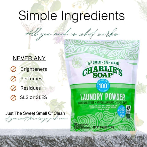 Pack 32 Oz, (100 (Pack 2) Charlies Soap Baby Variety Pre Spray Laundry Powder Load), Bundle