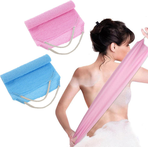2Pcs Back Scrubber Body Bath Pull Strap Scrubber with Handles - Nylon Exfoliating Washcloth for Skin