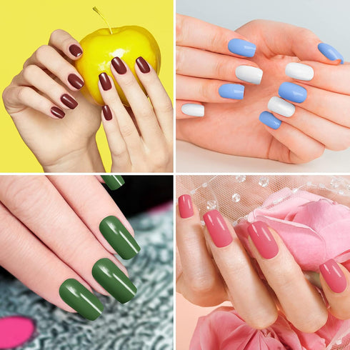 Maitys 720 Pieces Medium Square Press on Nails, Glossy Fake Nails Solid Color Artificial Tips for Women