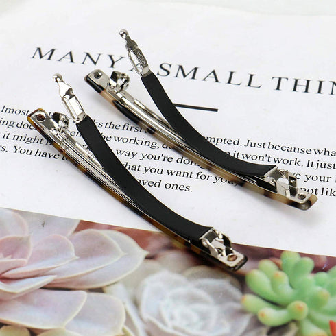 Luckycivia 2 Pack Hair Barrette - Long and Thin Handmade Celluloid Onyx Hair Clip, Elegant Automatic Hair Clip for