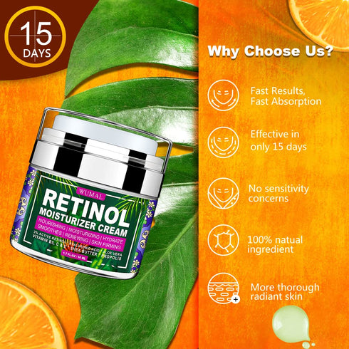 Retinol Cream - Reduces Wrinkles, Fine Lines, and Dryness, Face Moisturizer for All Skin Types, 1.7 oz