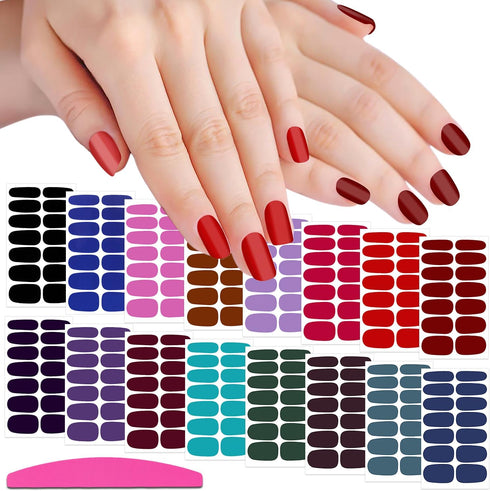 SILPECWEE 224 Pieces Nail Polish Stickers - Full Nail Wraps Solid Color Self Adhesive Gel Nail Strips