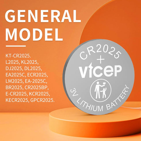ViCep 5-Pack CR2025 2025 3V Battery CR Lithium Batteries Compatible with Car Key Fob, Watches, Remote Control, Alarm