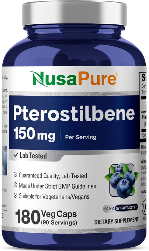 NusaPure Pterostilbene 150mg 180 Veggie Caps (Non-GMO, Vegan)