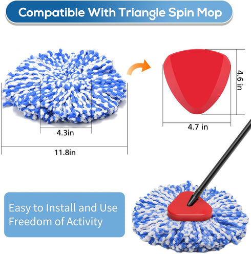 8 Pack RinseClean Spin Mop Replacement Head Refills Compatible with RinseClean 2 Tank System, Blue Microfiber Mop Refills for Floor Cleaning