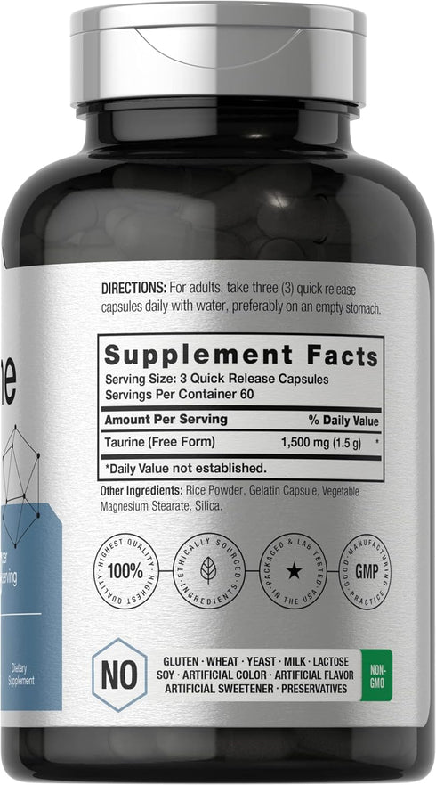 Horbaeach Taurine 1500mg Capsules | 180 Count | Non-GMO and Gluten Free Supplement