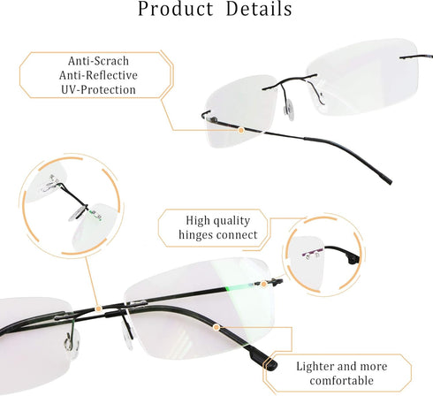 LifeArt Blue Light Blocking Reading Glasses, Men’s and Women’s Rimless Frame, +1.50 Magnification