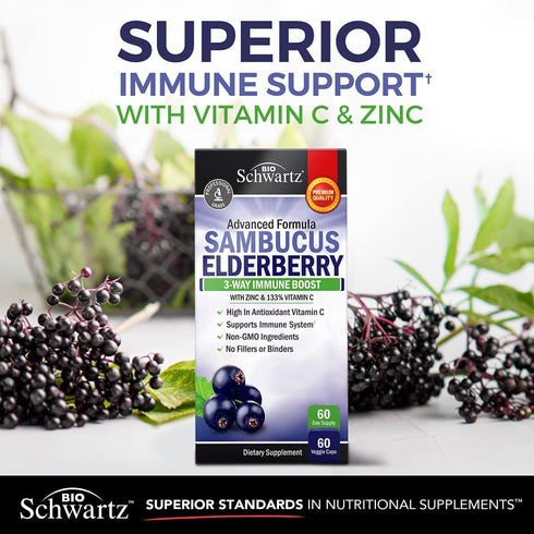 Immune Immune 60 Count Elderberry Capsules with Zinc and Vitamin C for Adults - Support Vitamins for Women and Men