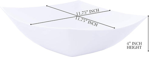 PLASTICPRO Disposable 128 ounce Square Serving Bowls, Party Snack or Salad Bowl, Extra Large Plastic Elegant White Pack of 4 by PLASTICPRO