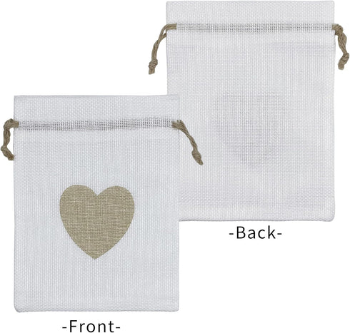 Jexila 24PCS Burlap Drawstring Gift Bags, 5X7 Inches Heart Print Linen for Jewelry, Candy Goodie Pouches, DIY Craft