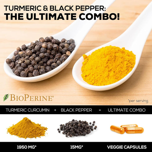 Turmeric Curcumin with BioPerine 1950mg for Max Absorption, Nature's Joint Support Supplement, 180 Caps