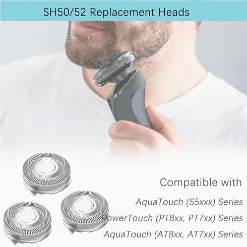 SH50/52 Replacement Heads Compatible with Philips Series 5000 Electric Shavers, SH50 MultiPrecision Blades Upgrade Heads Compatible with Norelco Series 5000 Razors, 3 Pack with Brush