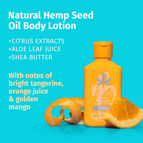 Hempz Body Lotion - Citrus Blossom Limited Edition Mini Daily Moisturizing Cream, Aloe, Shea Butter, Travel Size 2.25