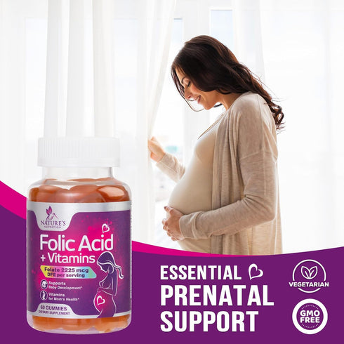 Prenatal Gummy Vitamins for Women with Folic Acid, Vitamin A, C, D3, B12 & B6, 60 Gummies