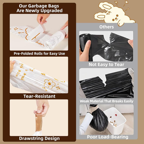 YUA 13 50 Count 13 Gallon Trash Bags Drawstring, Tall Kitchen Trash Bags, Sturdy Large Trash Bags, Cute Rabbit Printed