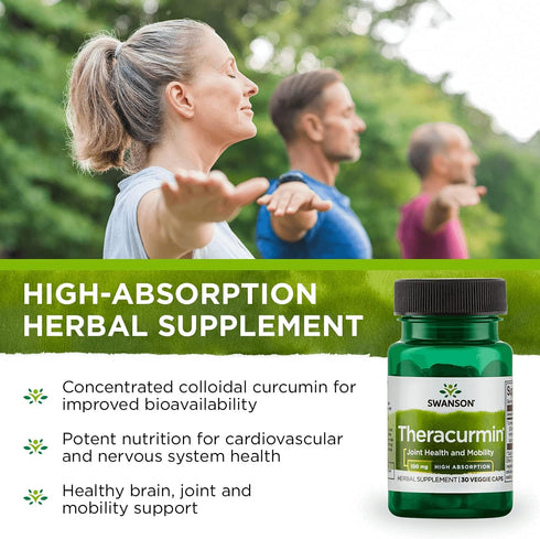 Swanson Theracurmin Herbal Supplement for Joint Health & Mobility, High Absorption, 30 Capsules, 100mg Each