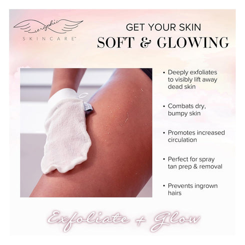 Seraphic Skincare Divine Glow Exfoliating Mitt - 2pcs Vegan Viscose Korean Exfoliating Glove for Body Exfoliation